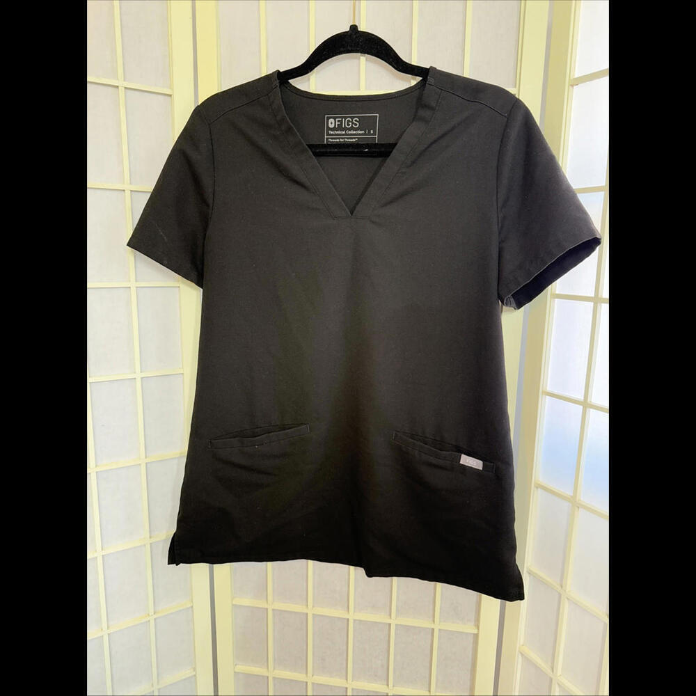 Figs‎ Black Minimalist Medical Surgtech 2 Pocket Nurse Uniform Scrub Top Small